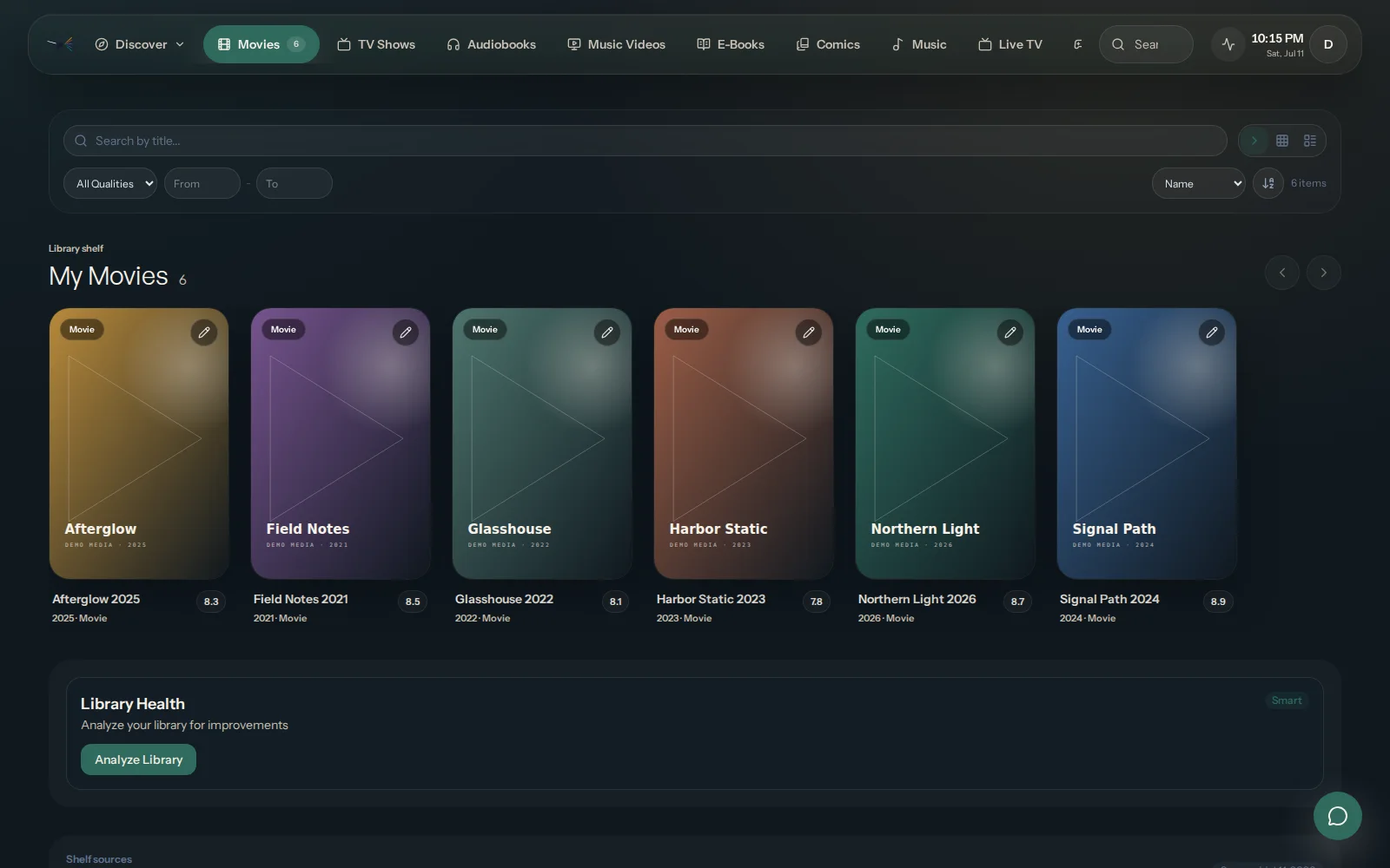 OmniLux self-hosted library showing a poster-led My Movies collection